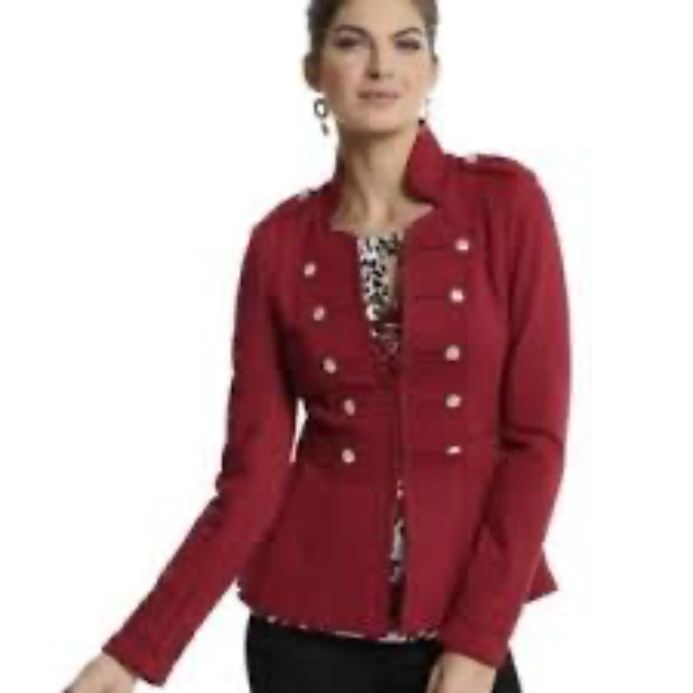 White House Black Market Cardinal Red Military Ponte Jacket Blazer P3126 - Picture 1 of 9